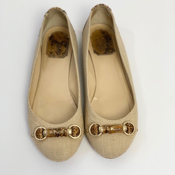 Dior Beige Raffia & Python Horsebit Ballet Flats - Picture 1 of 14